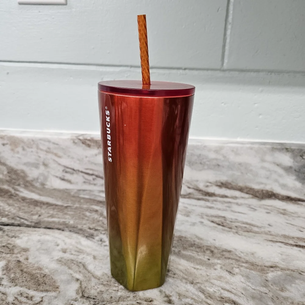 Starbucks 2022 Red to Yellow Ombre Venti 24oz Steel Metal Tumbler HEX Base